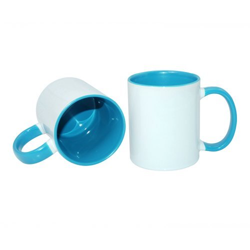 Hrnek s barevným vnitřkem a uchem - světle modrý 