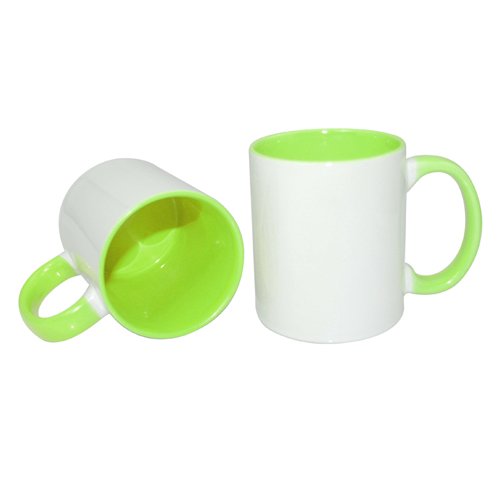 Hrnek s barevným vnitřkem a uchem - světle zelený 