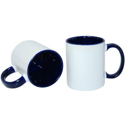 Hrnek s barevným vnitřkem a uchem - tmavě modrý 