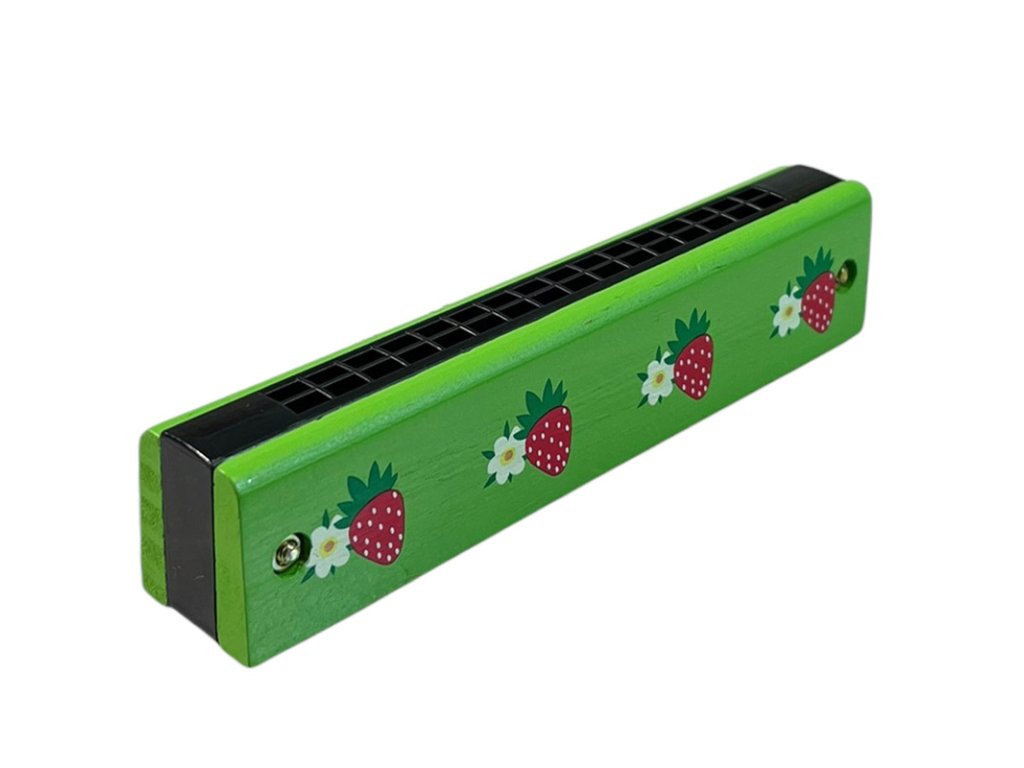 Dřevěná barevná foukací harmonika 