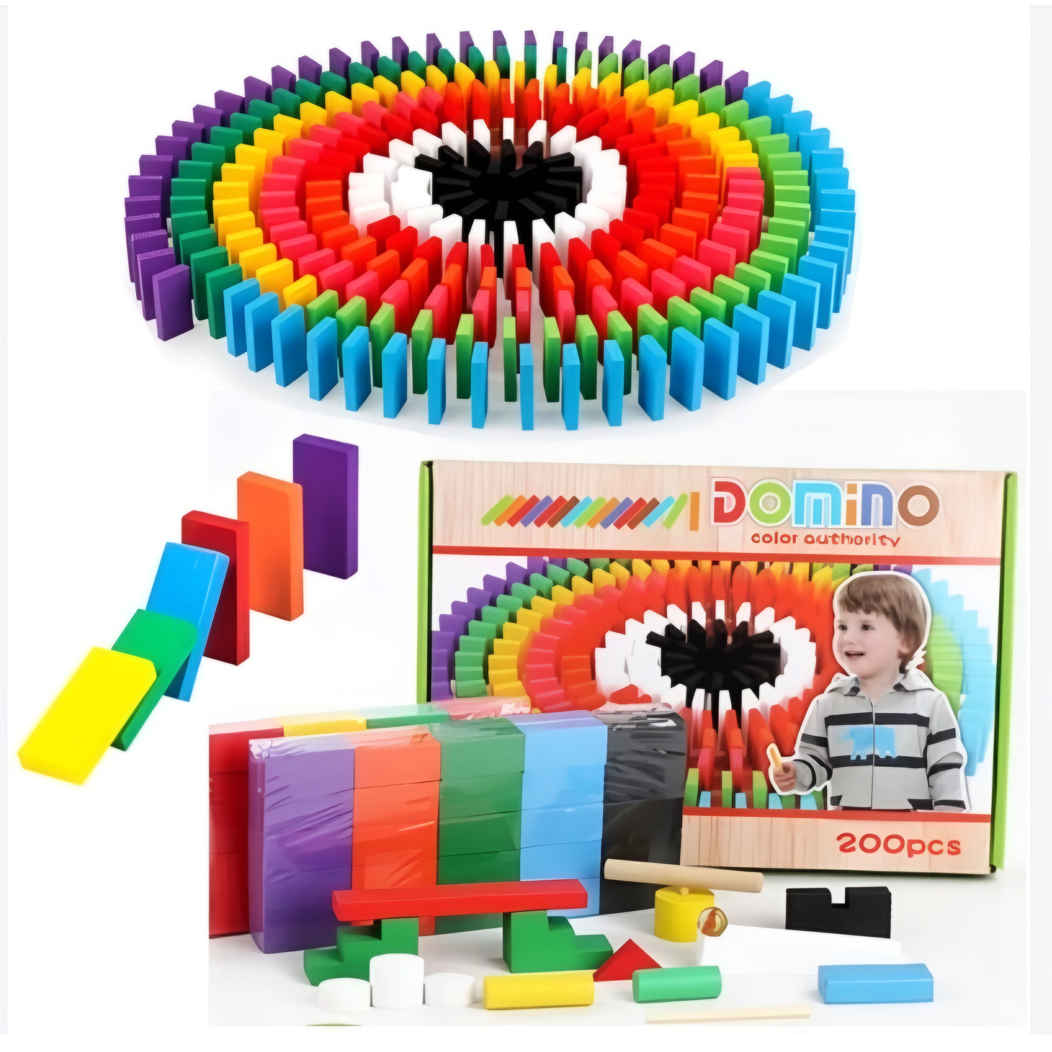 Dřevěné domino barevné 200 kusů 