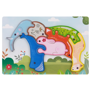 Dřevěné vkládací puzzle bláznivé/slon