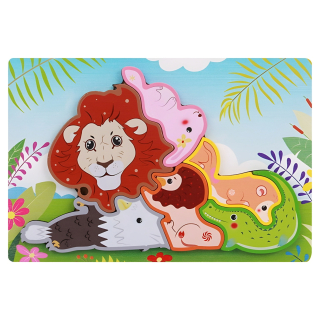 Dřevěné vkládací puzzle bláznivé/lev