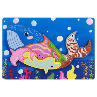Dřevěné vkládací puzzle bláznivé/velryba