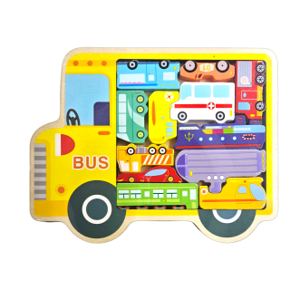 Dřevěné vkládací puzzle bláznivé/auto