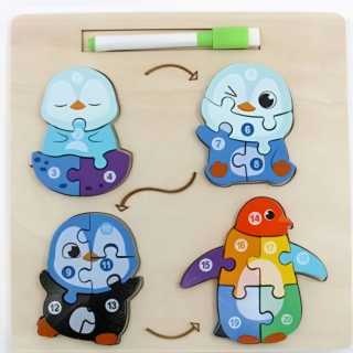 Dřevěné vkládací puzzle čísla /zrození tučňáka 