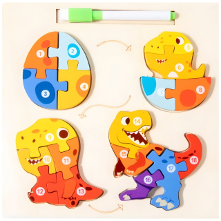 Dřevěné vkládací puzzle čísla /zrození T-rexe