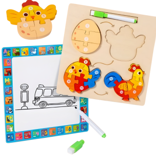 Dřevěné vkládací puzzle čísla /zrození slepice