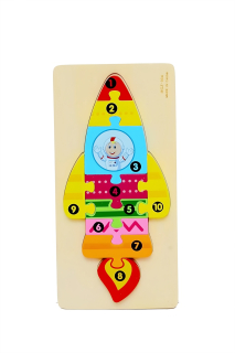 Dřevěné vkládací puzzle čísla / raketa