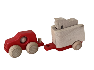 Dřevěné auto s vlekem a koníkem malé