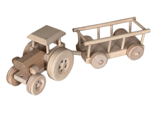 Dřevěný traktor s vlečkou