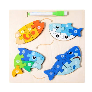 Dřevěné vkládací puzzle čísla /zrození žraloka