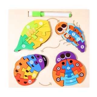 Dřevěné vkládací puzzle čísla /zrození brouka